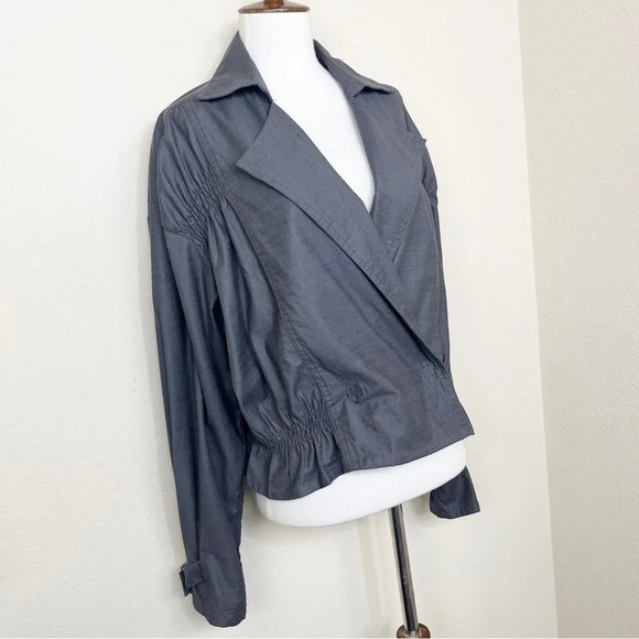 By Anthropologie Cropped Ruched-Sleeve
Moto Jacket Washed Black Gray Medium - Picture 9 of 16